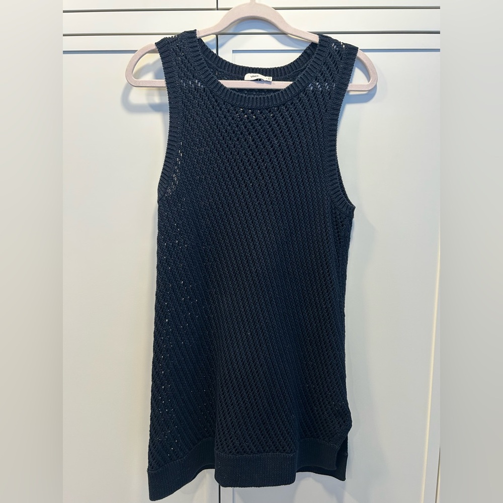 Vince Open Knit Sleeveless Sweater or resort wear Dress Navy Size M